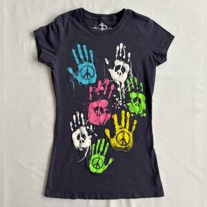 (Vintage Y2K) dELiA*s neon hand print graphic short-sleeve shirt (size L)